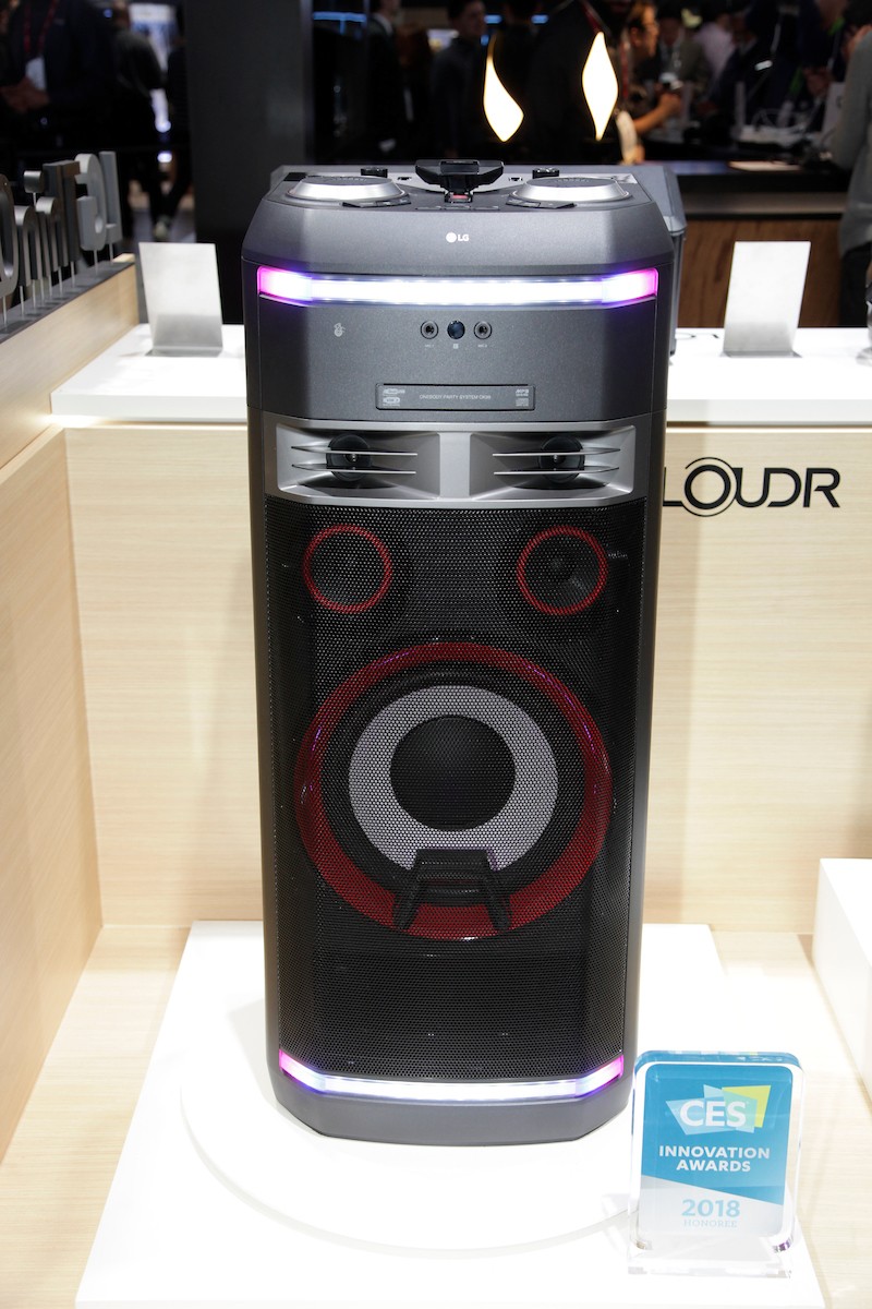 Front view of LG’s LOUDR Party speaker system OK99