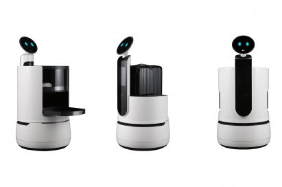 Image of CLOi robot lineup: LG CLOi ServeBot, LG CLOi PorterBot and LG CLOi CartBot
