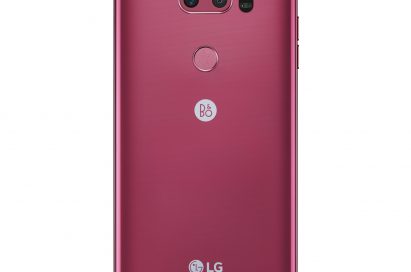 Rear view of the LG V30 Raspberry Rose smartphone