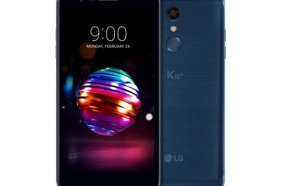 The front and back view of the LG K10+ in Moroccan Blue