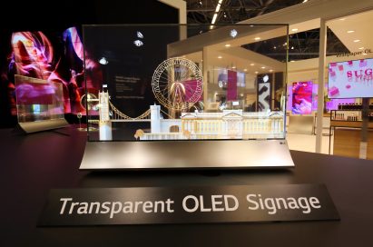 A view of the LG Transparent OLED signage displayed at ISE 2018