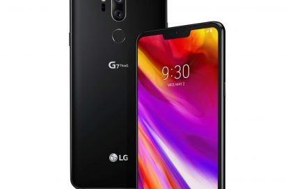 The front and rear view of the LG G7 ThinQ in New Aurora Black