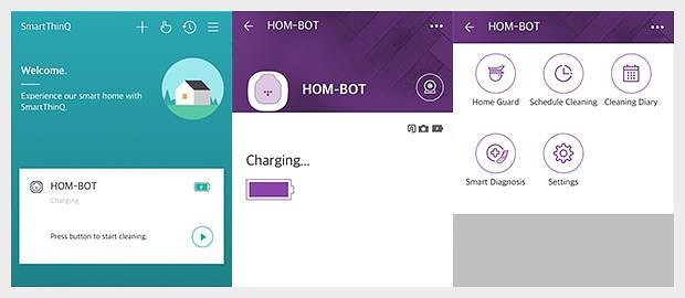 The image shows how to activate the Home-Guard feature on LG HOM-BOT settings.