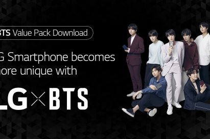 A promotional image of the LG x BTS project featuring every member of BTS