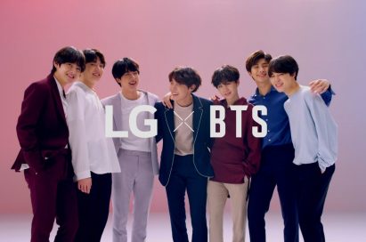 A promotional photo of the LG x BTS project featuring all the members of BTS