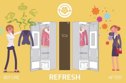 The infographic shows the LG Styler removes the unpleasant odors from the daily outfits of a lady by using the Steam technology.