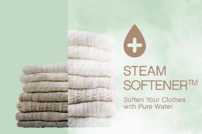 The image describes the way the Steam Softener technology works in LG washing machines