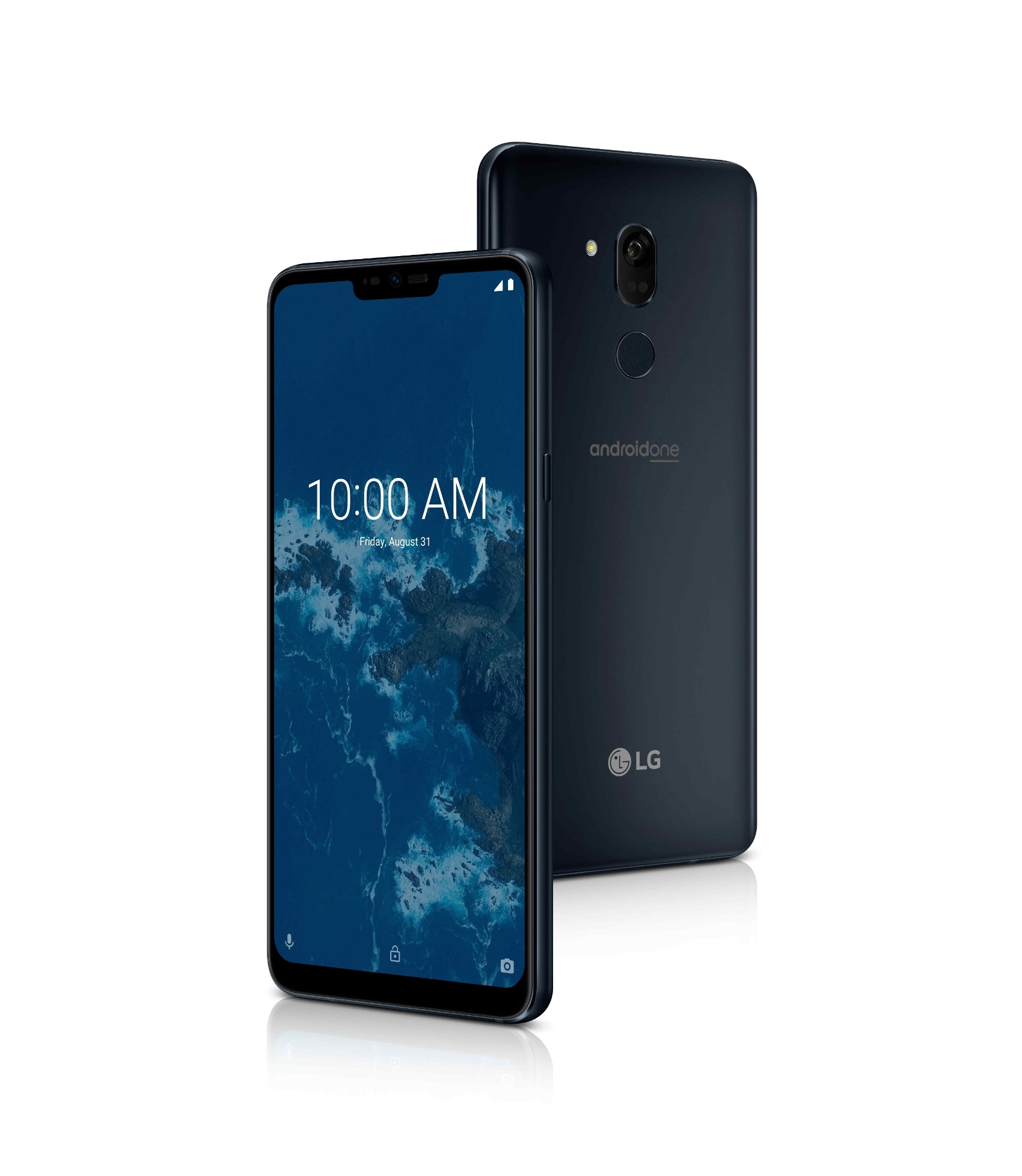 The front and rear view of the LG G7 One in New Moroccan Blue