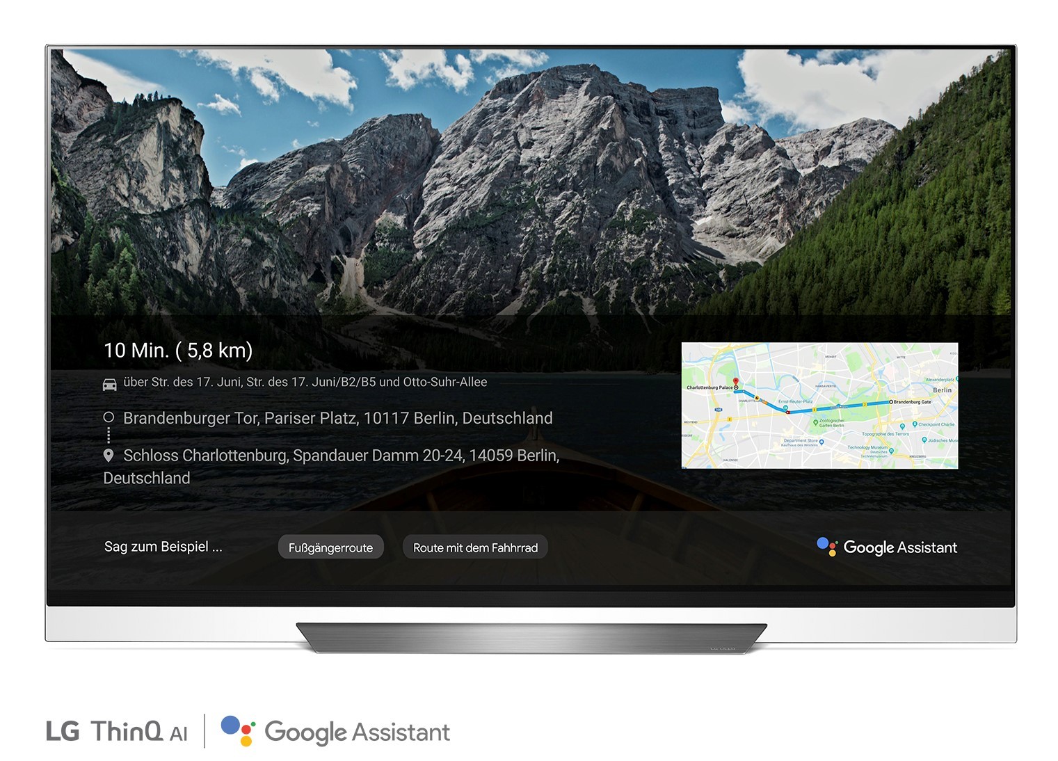 A front view of LG OLED TV showing Google Maps