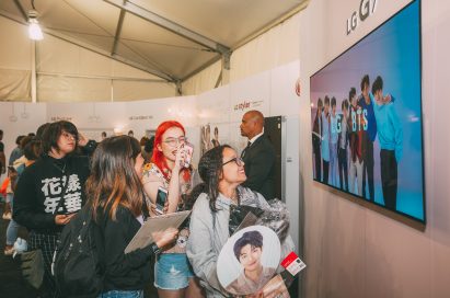 BTS fans enjoy a BTS video at the BTS Studio Presented by LG.
