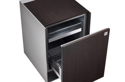 View of an empty LG OBJET Refrigerator with door open