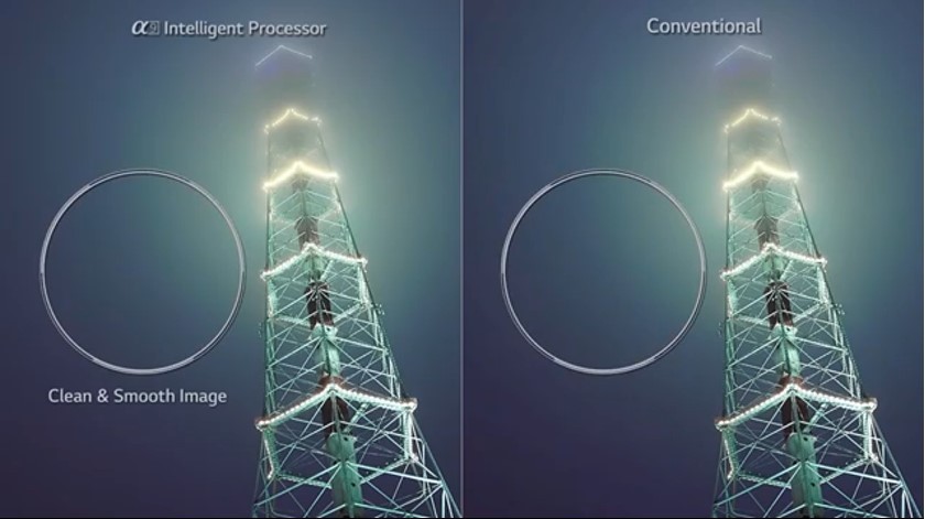 A video clip to compare the picture quality of LG's Alpha 9 Intelligent Processor with that of the conventional television.