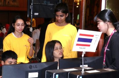 The team of Thailand look at the LG monitors