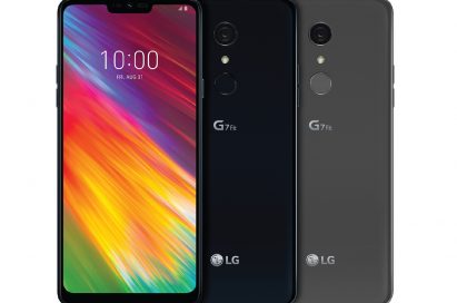 The front and rear view of the LG G7 Fit in New Aurora Black and New Platinum Gray