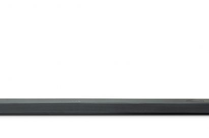A front view of LG Soundbar model SL10YG and LG Wireless Rear Speaker Kit model SPK 8