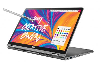 A front view of LG gram with LG Stylus Pen to write on