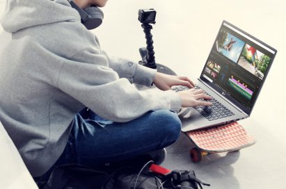 A man editing a video with LG gram
