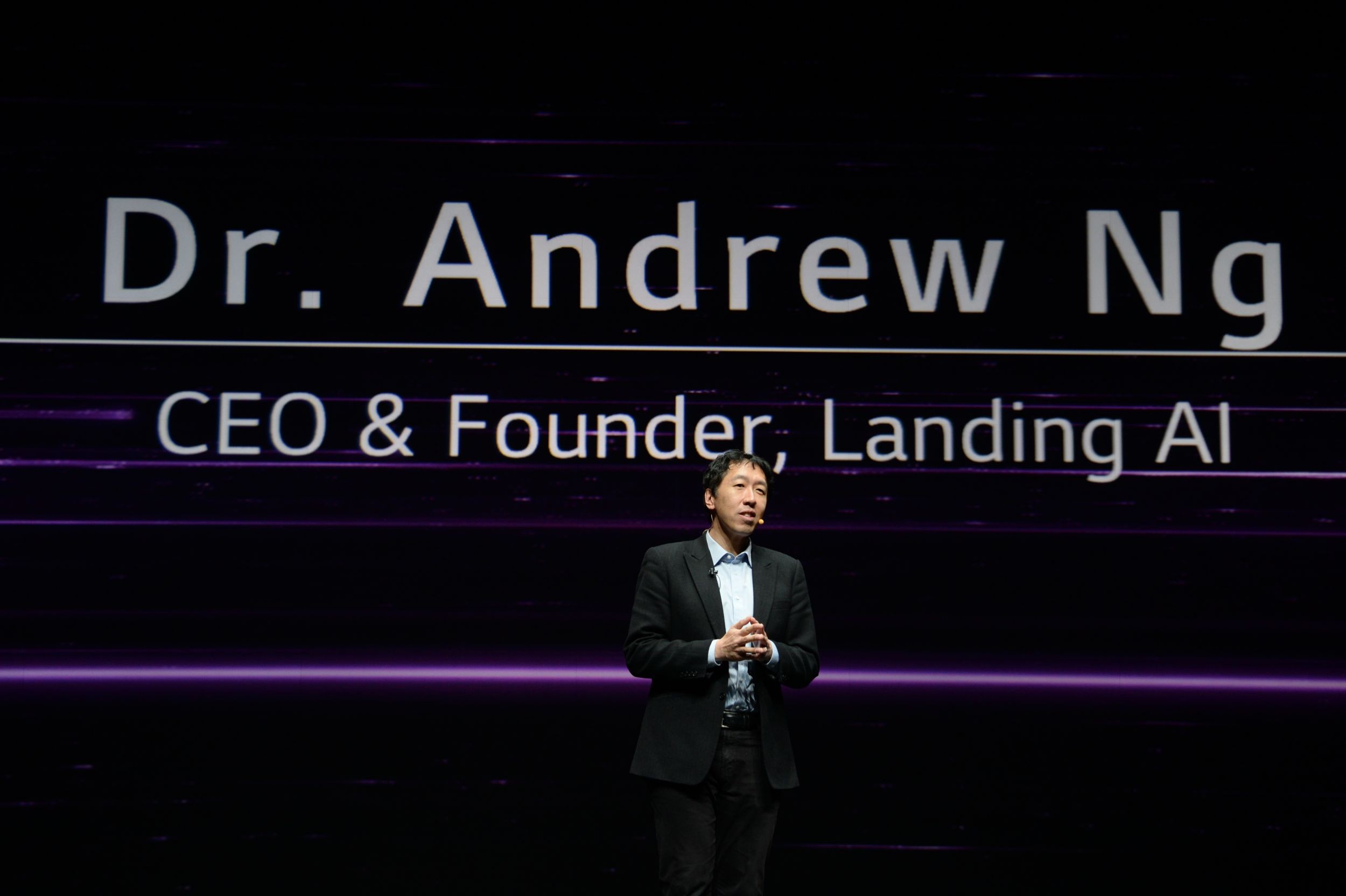 Dr. Andrew Ng, CEO and founder of Landing AI, addresses the audience.