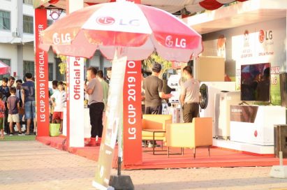 LG’s promotion booth at the entrance of the stadium during a game of the ASEAN Football Federation U-22 Championship