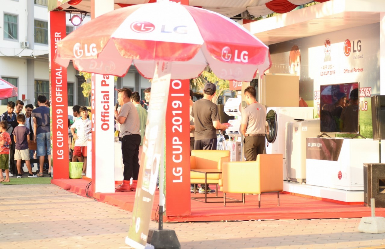 LG’s promotion booth at the entrance of the stadium during a game of the ASEAN Football Federation U-22 Championship
