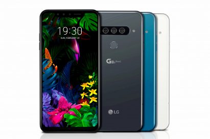 The front and rear view of the LG G8S ThinQ in Mirror Black, Mirror Teal and Mirror White