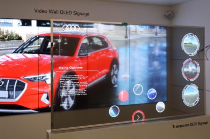 LG’s transparent OLED signage presented at ISE 2019.