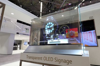 LG’s transparent OLED signage presented at ISE 2019.