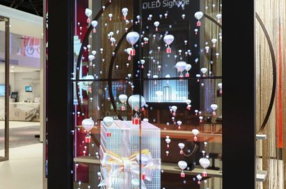 LG’s transparent OLED signage presented at ISE 2019.