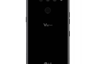 The rear view of the LG V50 ThinQ 5G in New Aurora Black