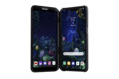 The front view of the LG V50 ThinQ 5G connected to the LG Dual Screen