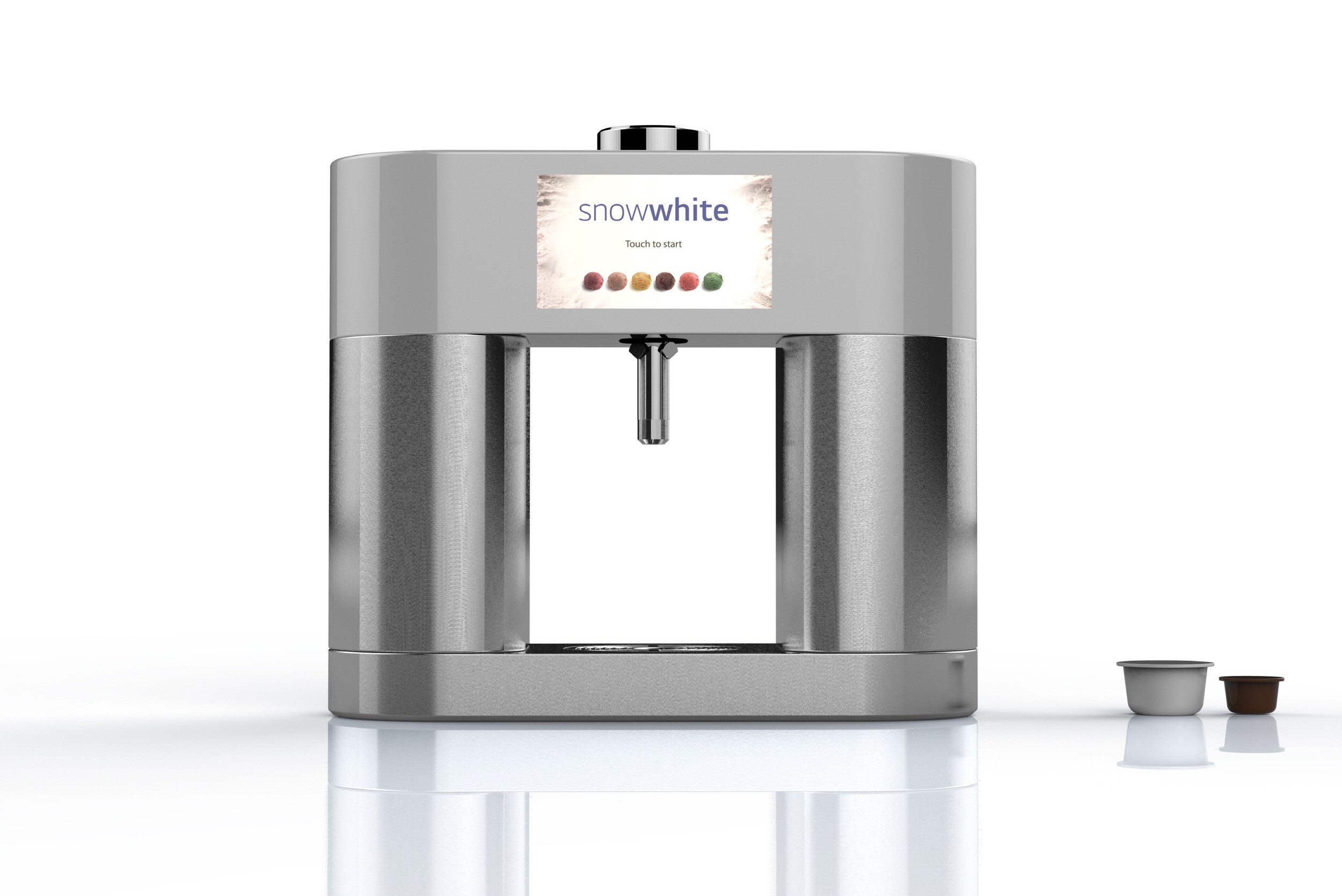 A front view of LG’s personal ice cream maker prototype, snowwhite.