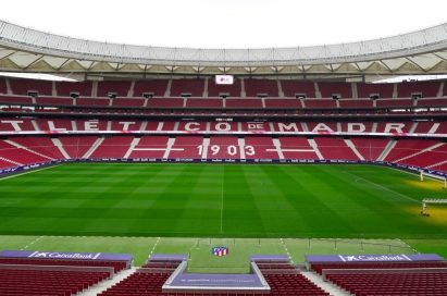 The inside view of the Wanda Metropolitano Stadium, the home ground of Atlético Madrid football club
