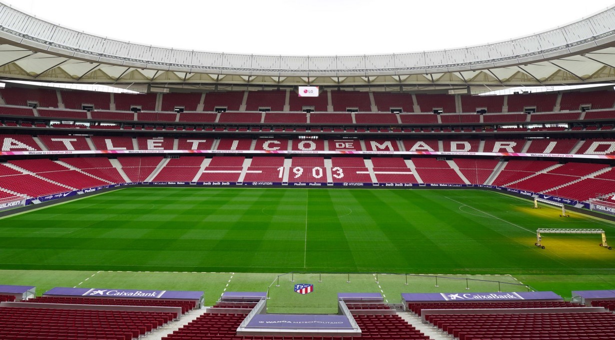 The inside view of the Wanda Metropolitano Stadium, the home ground of Atlético Madrid football club