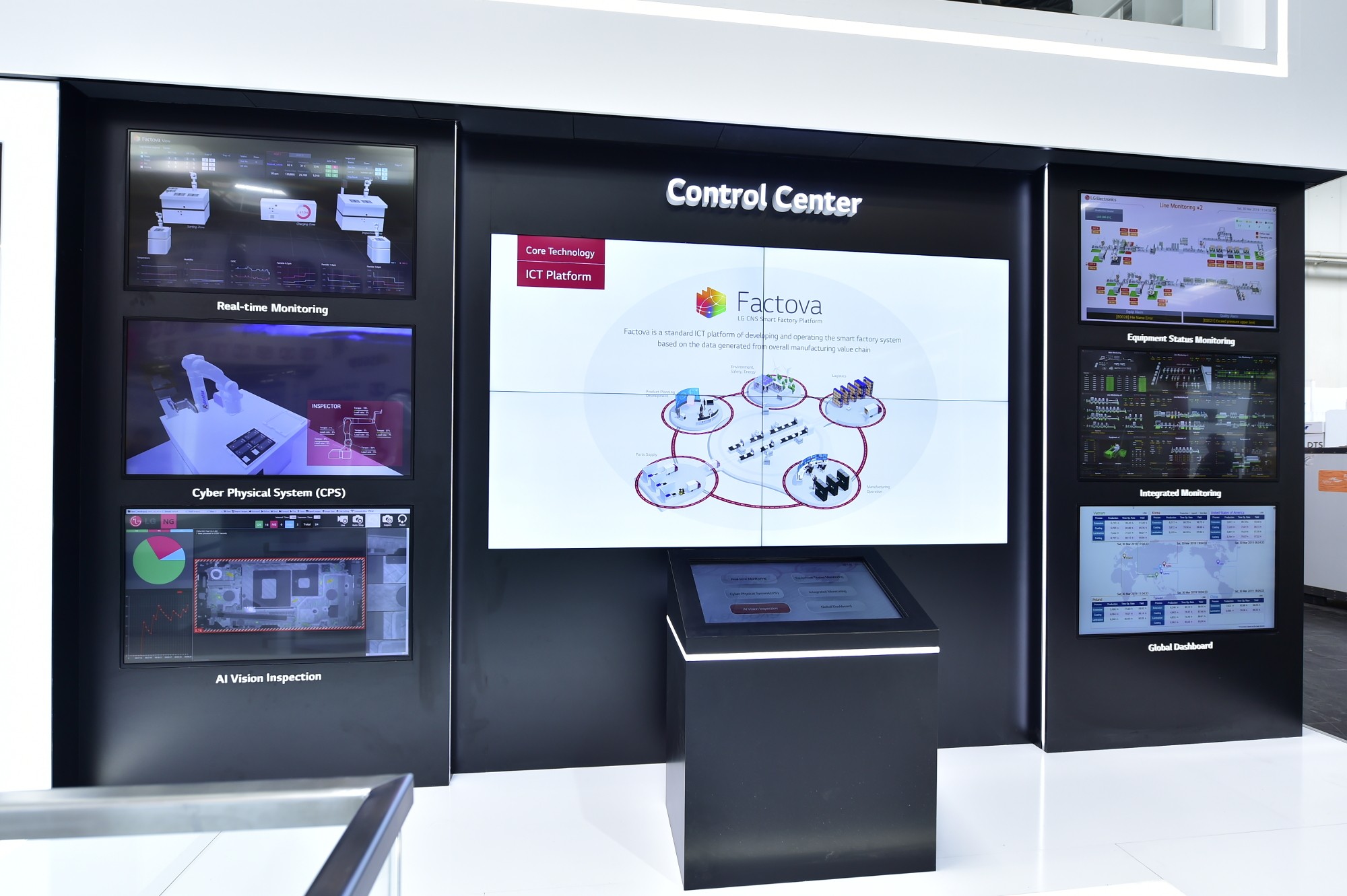 A picture of the booth showcasing LG’s leading manufacturing technologies at Hannover Messe 2019.