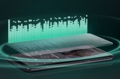 A concept image that describes the Crystal Sound OLED technology of the LG G8 ThinQ
