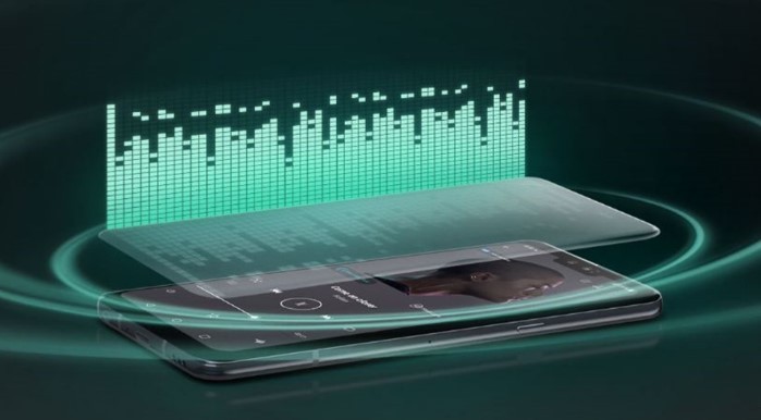 A concept image that describes the Crystal Sound OLED technology of the LG G8 ThinQ