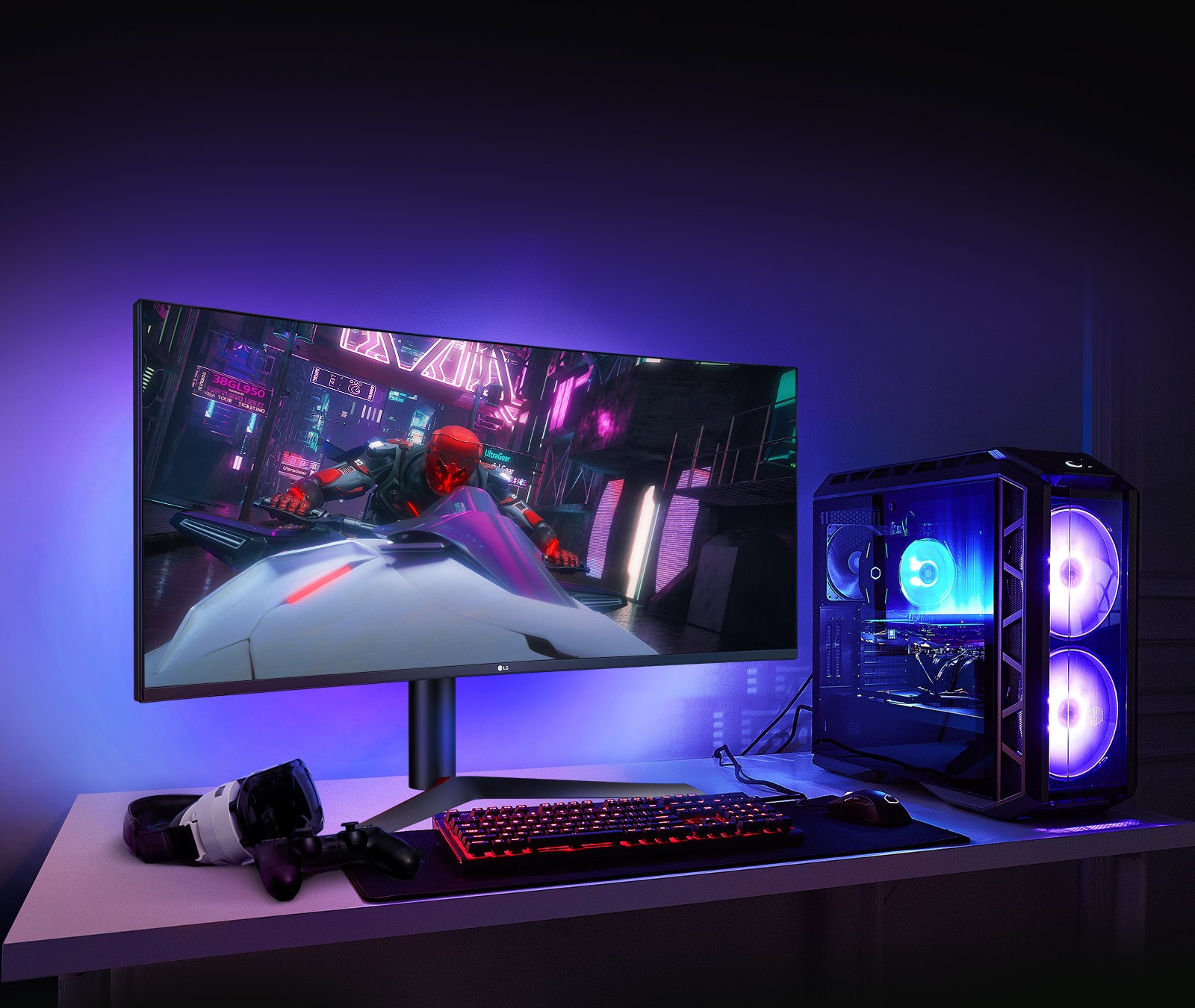 38GL950G Sphere Lighting 2.0 back lights illuminate blue, even altering color according to the on-screen action