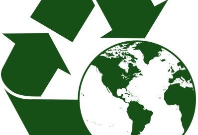 A combined concept image of the recycle icon and an illustration of the globe