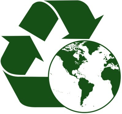 A combined concept image of the recycle icon and an illustration of the globe