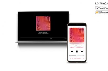 LG ThinQ AI TV streaming music content from an iPhone through AirPlay2