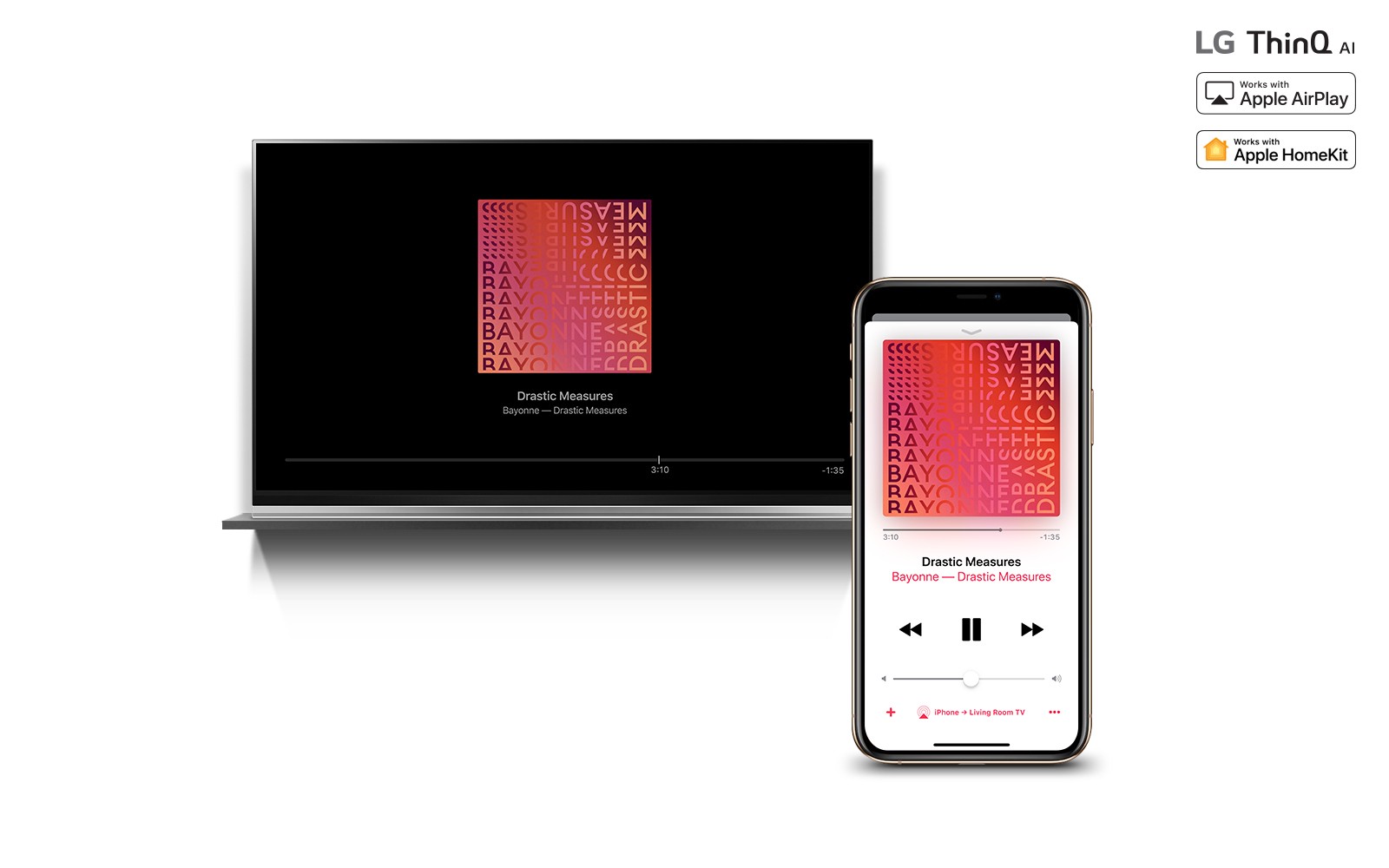 LG ThinQ AI TV streaming music content from an iPhone through AirPlay2