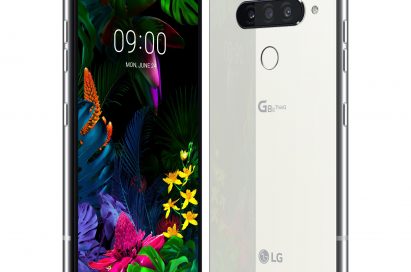 The front and rear view of the LG G8S ThinQ in Mirror White