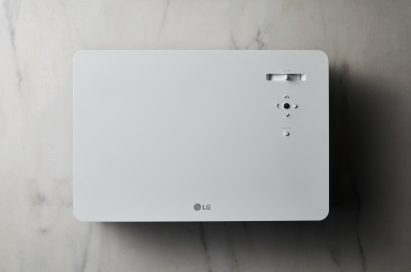 A top view of LG CineBeam 4K UHD projector model HU70L