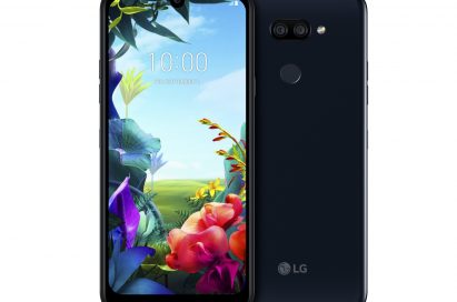 The front and rear view of the LG K50S in New Aurora Black