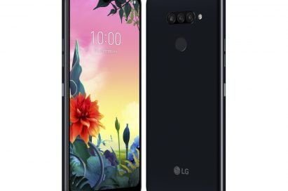 The front and rear view of the LG K50S in New Aurora Black