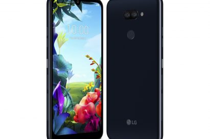 The front and rear view of the LG K50S in New Aurora Black