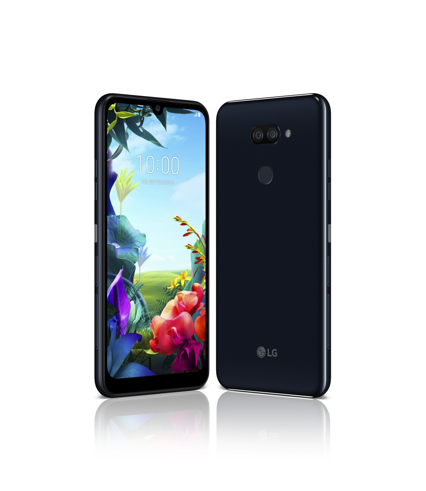 The front and rear view of the LG K50S in New Aurora Black