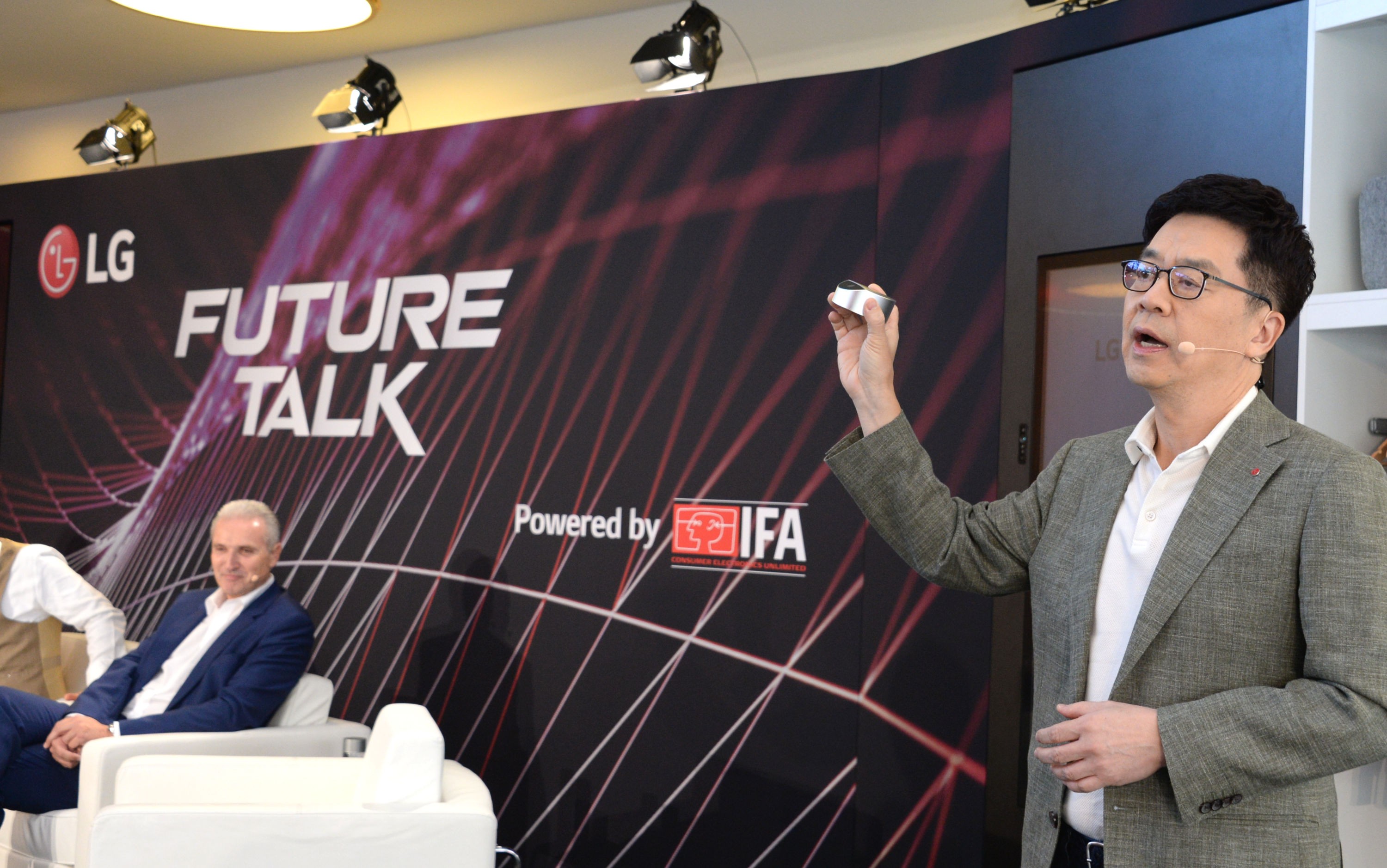 Dr. I.P. Park, president and chief technology officer of LG Electronics, delivers a speech at a panel talk event to kick off IFA 2019.