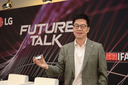 Dr. I.P. Park, president and chief technology officer of LG Electronics, delivers a speech at a panel talk event to kick off IFA 2019.