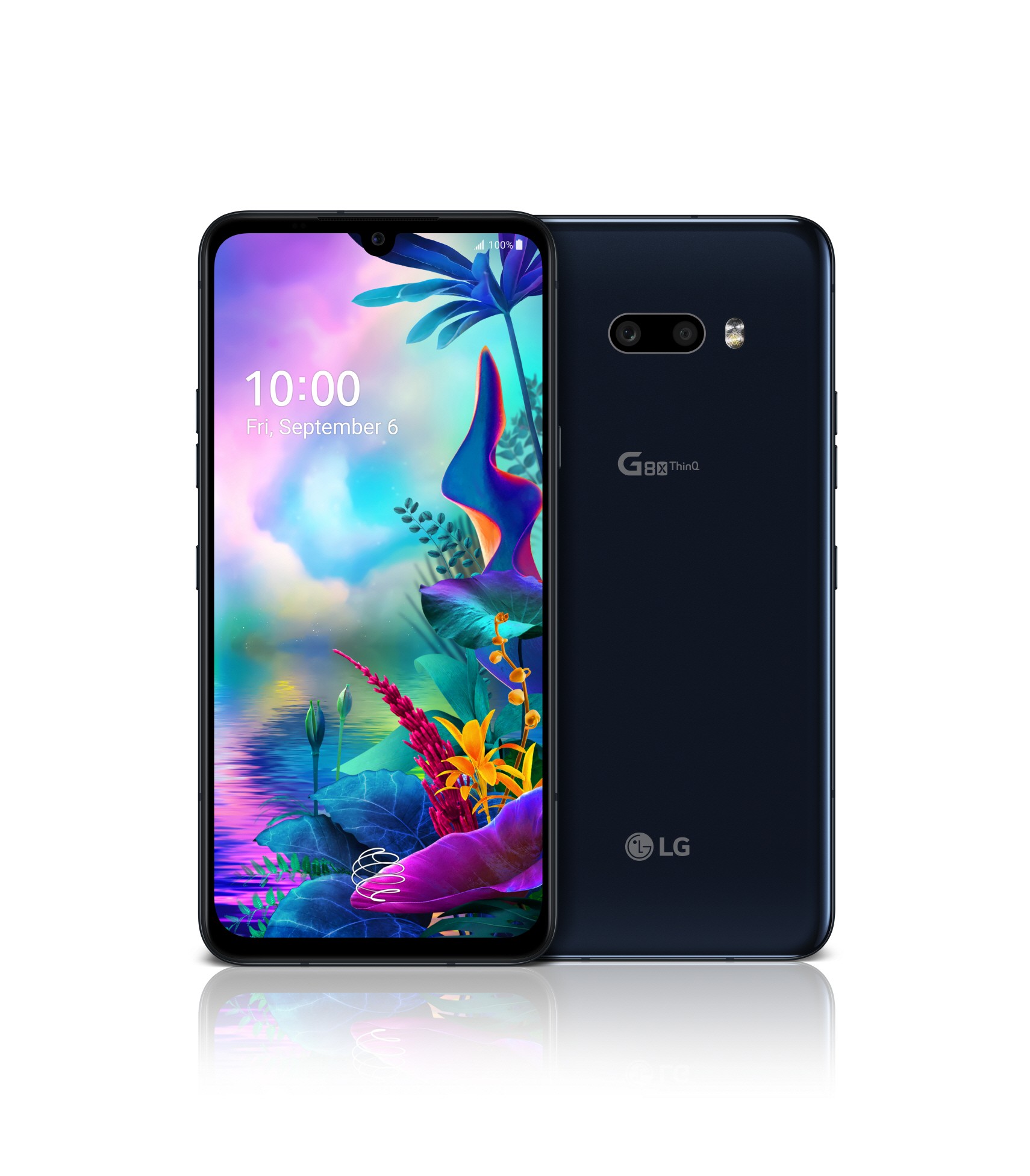 The front and rear view of the LG G8X ThinQ in Aurora Black